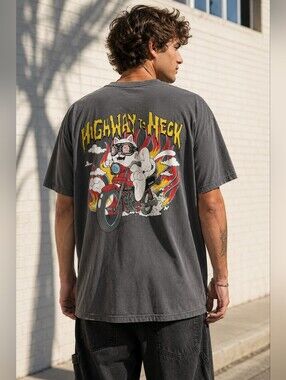 RIPNDIP Highway To Heck T Shirt Men’s XL Gray Lord Nermal Biker Graphic Tee